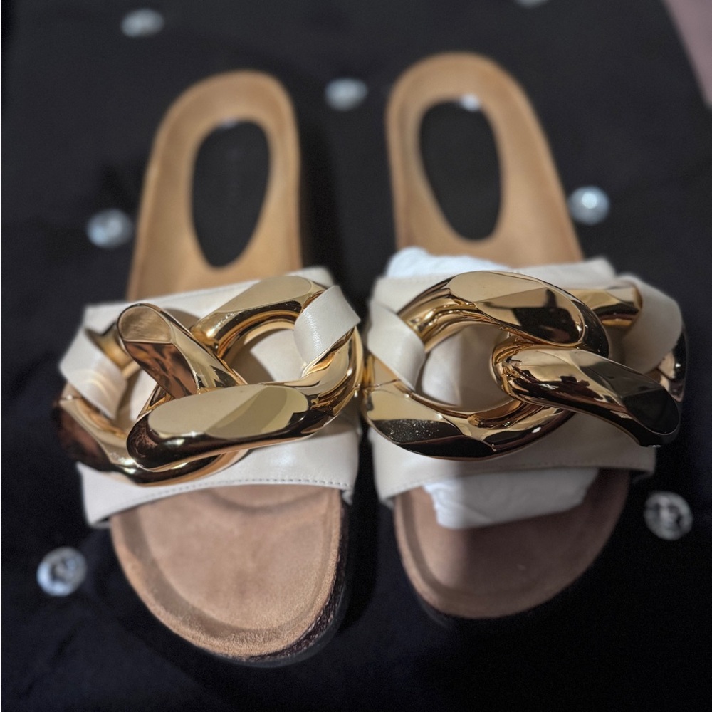 JW ANDERSON Gold Chain Cream Mules